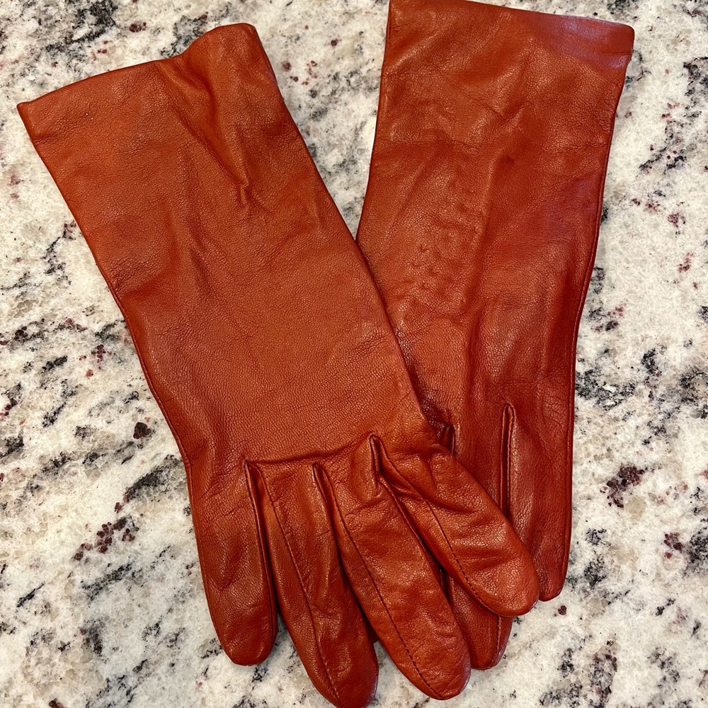 Ladies Brick Red Leather Dress Length Gloves NWOT